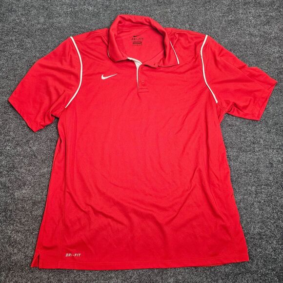 Nike Dri Fit Size L Large Mens Active Polo Shirt Short Sleeve Red Golf - Picture 1 of 13